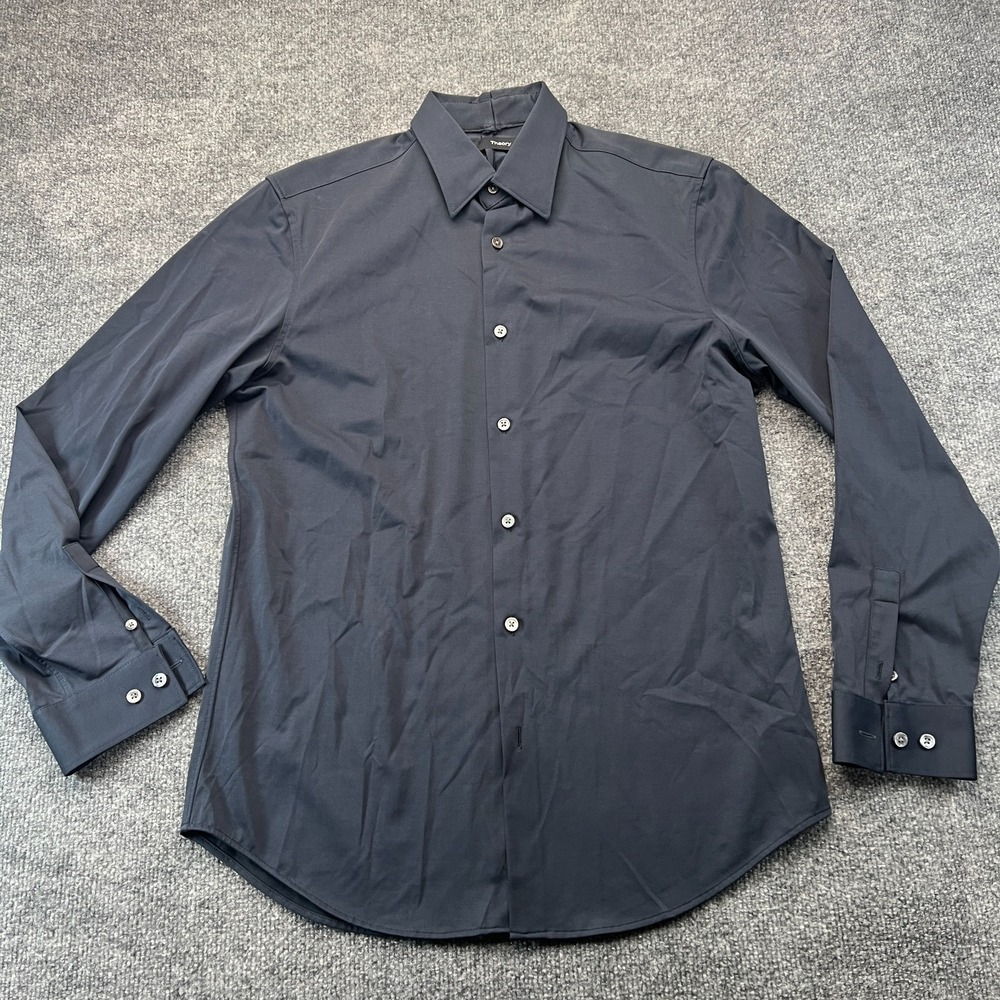Theory Sylvain ND Structure Knit Dress Shirt Men M Black Office Formal Button Up